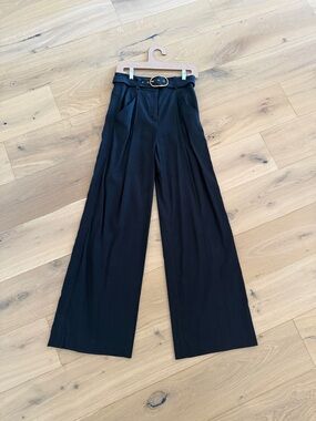 Veronica beard wide Leg High-Waist Black Trousers with Belt